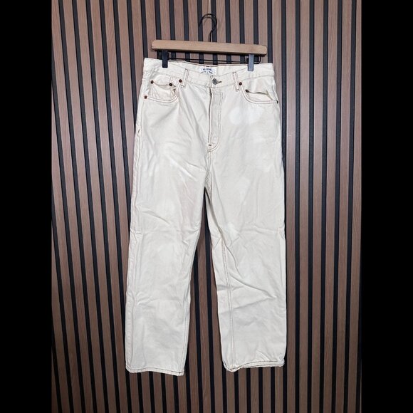 RE/DONE Jeans 29 Womens Ivory White Spot Straight High Rise Poly Denim - Picture 1 of 11